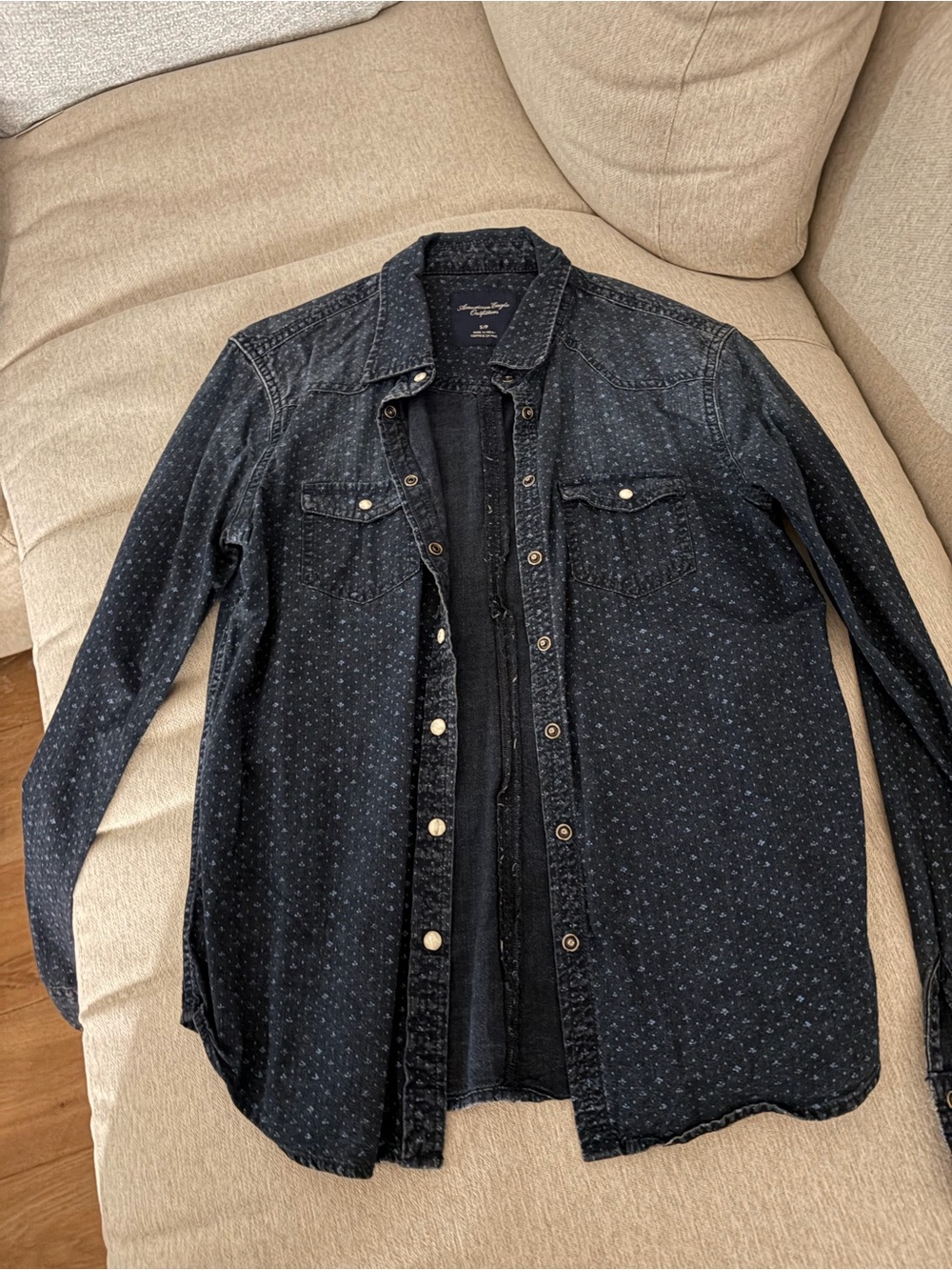 American Eagle Outfitters Dark Navy Printed Denim Shacket Shirt Jacket